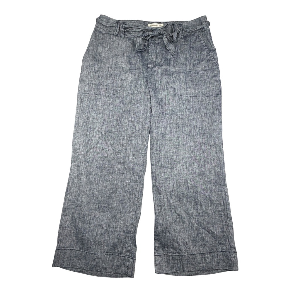 Coldwater Creek Womens Linen Blend Wide Leg Crop Pants Tie Waist Blue Size 10